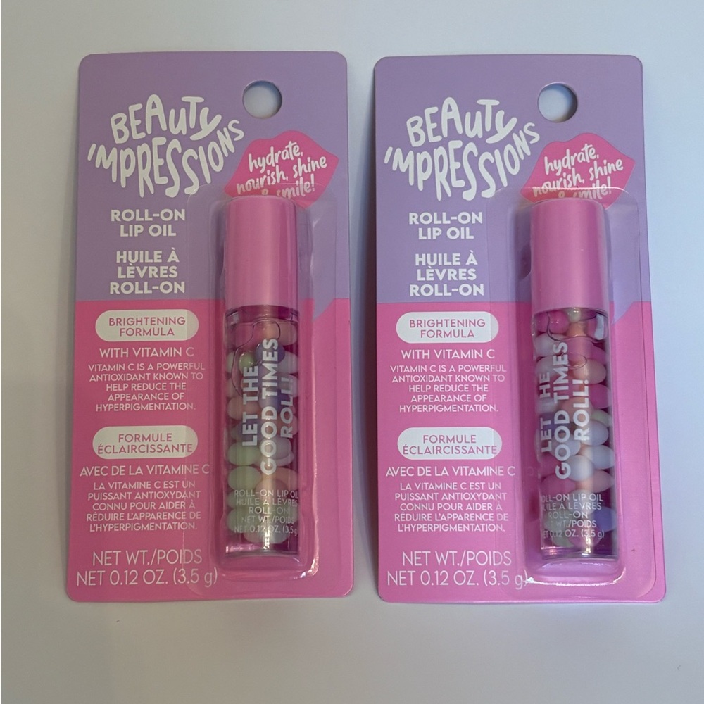 Beauty Impressions Lip Oil 80’s Retro Brightening Formula Clear Pink NEW 2pk